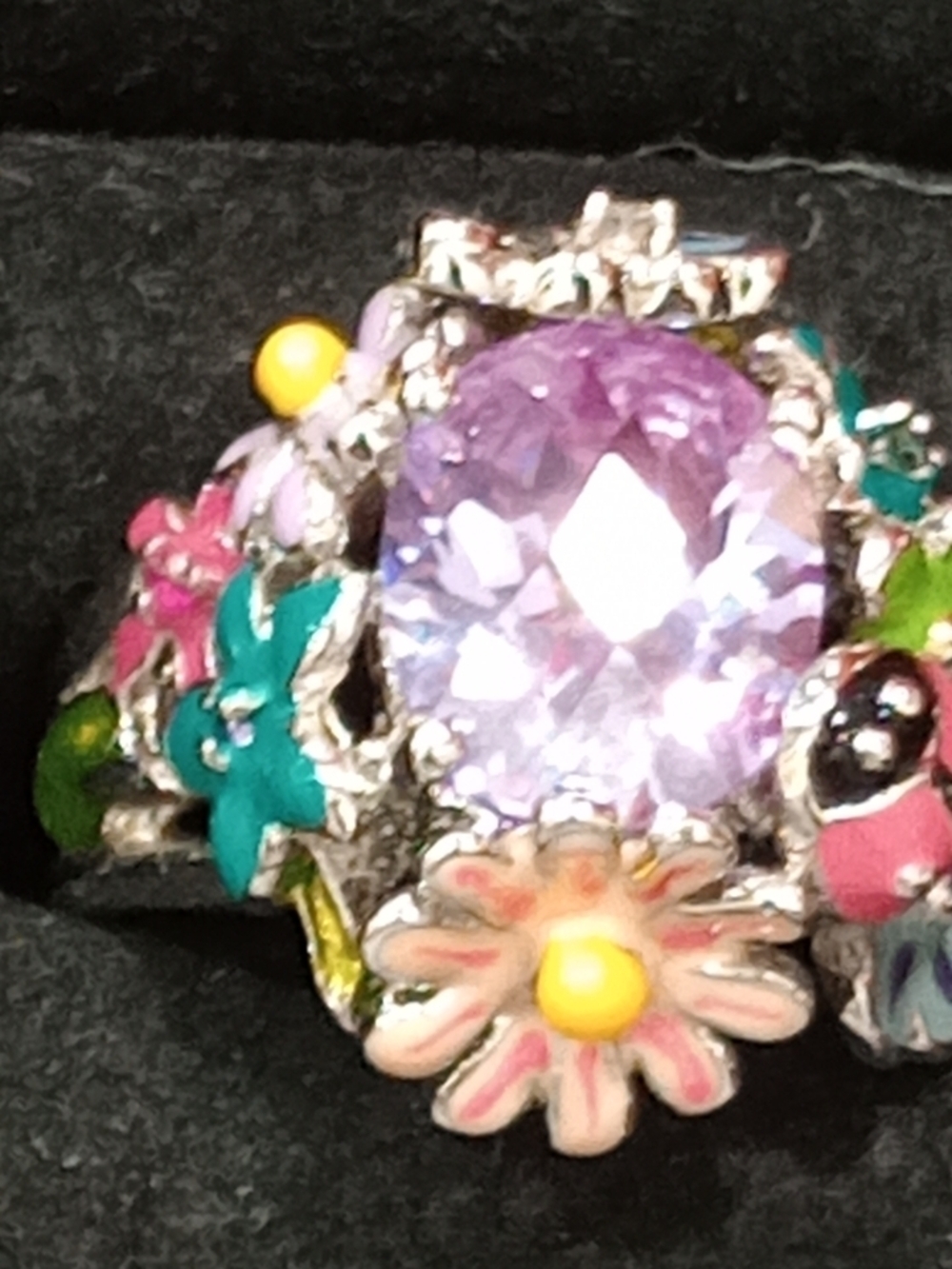 Park Lane Lavender Crystal Enamel Floral Ring with Multi-Color Accents - Picture 6 of 12